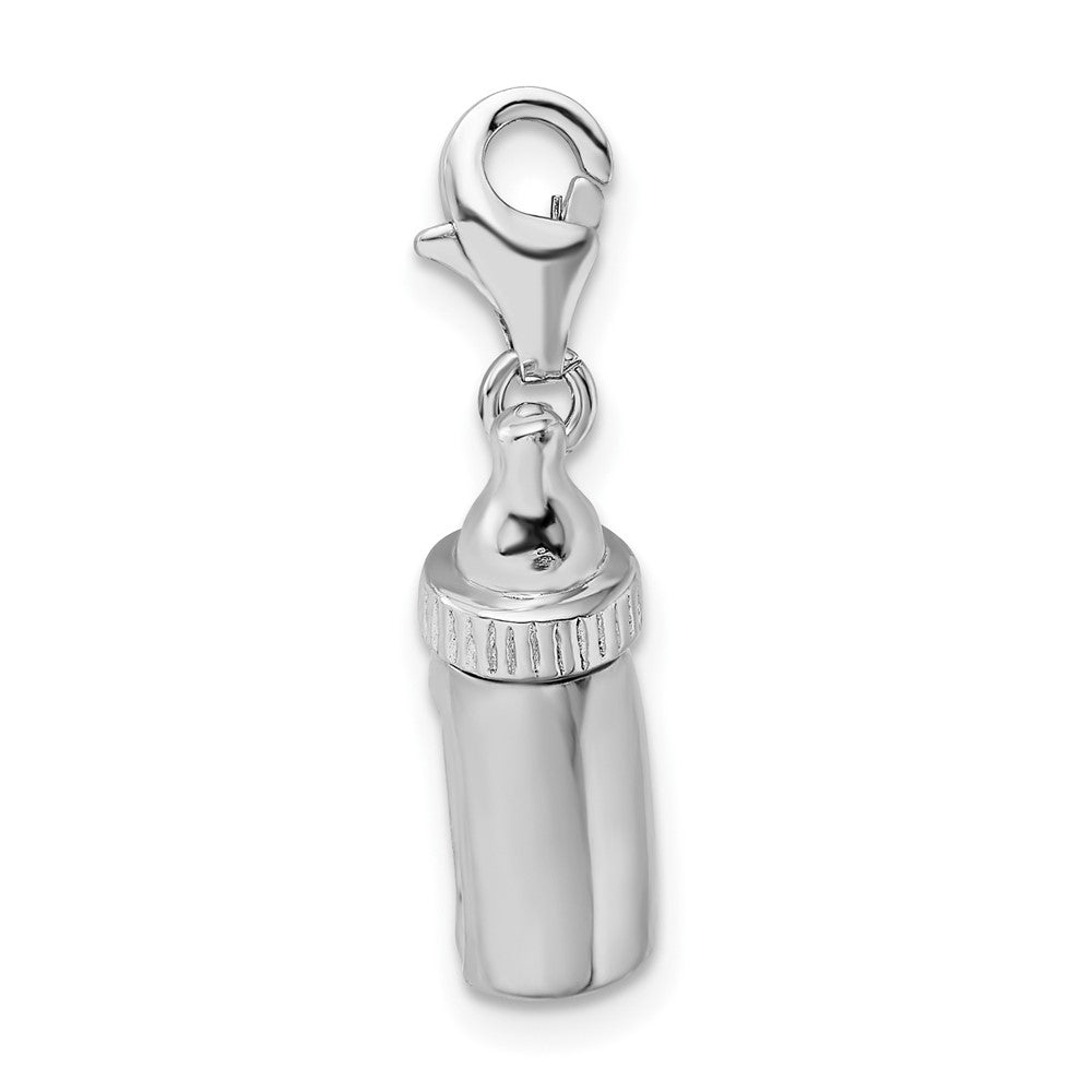 Amore La Vita Sterling Silver Rhodium-plated Polished 3-D Baby Bottle Charm with Fancy Lobster Clasp