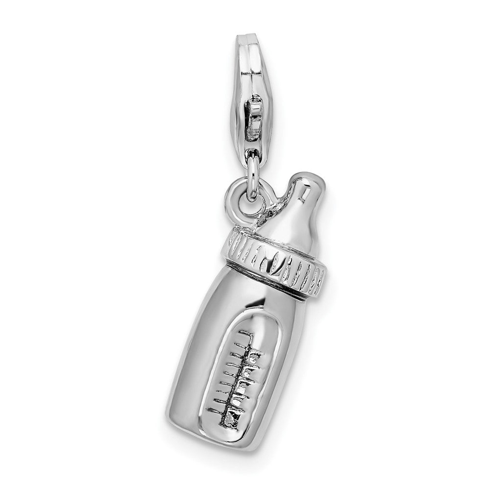 Amore La Vita Sterling Silver Rhodium-plated Polished 3-D Baby Bottle Charm with Fancy Lobster Clasp