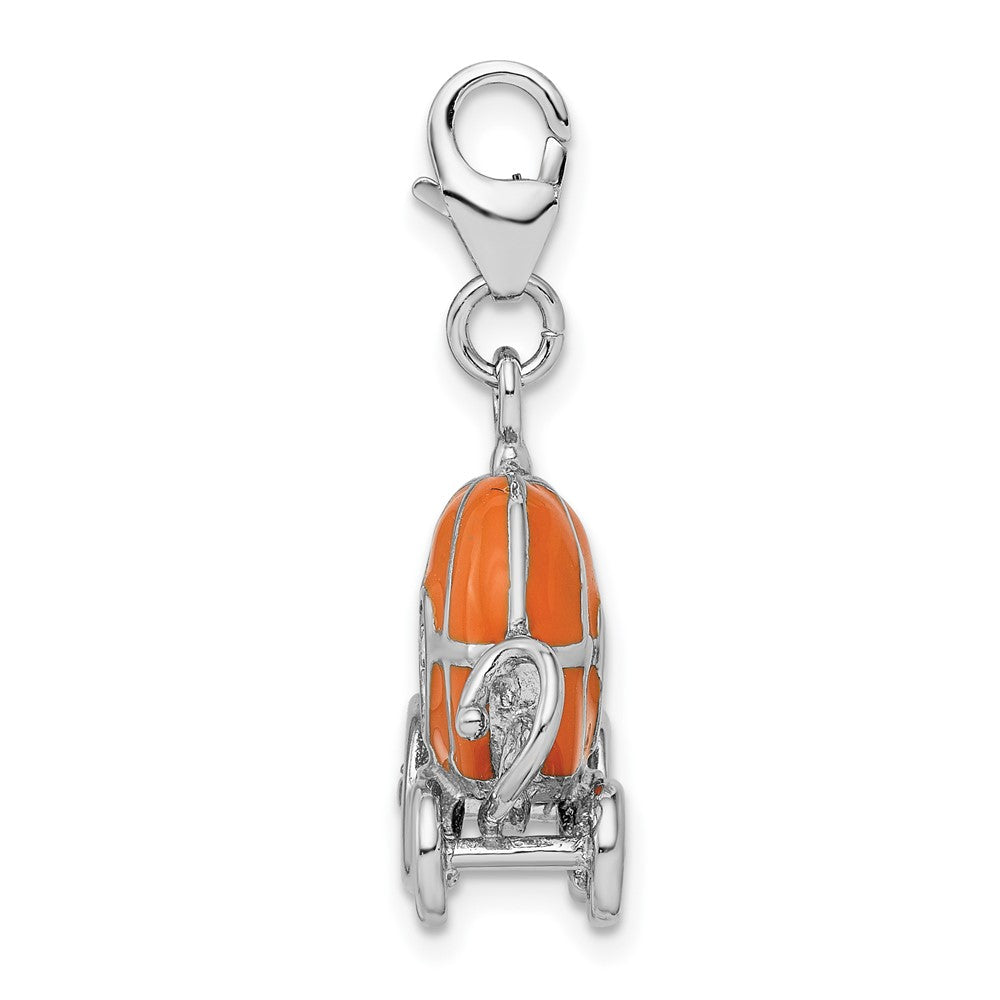 Amore La Vita Sterling Silver Rhodium-plated Polished 3-D Enameled Pumpkin Carriage Charm with Fancy Lobster Clasp