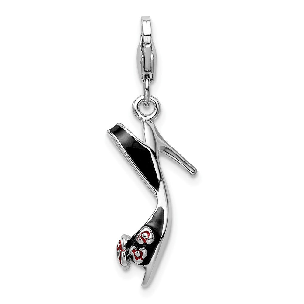 Amore La Vita Sterling Silver Rhodium-plated Polished 3-D Enameled High Heel Charm with Fancy Lobster Clasp