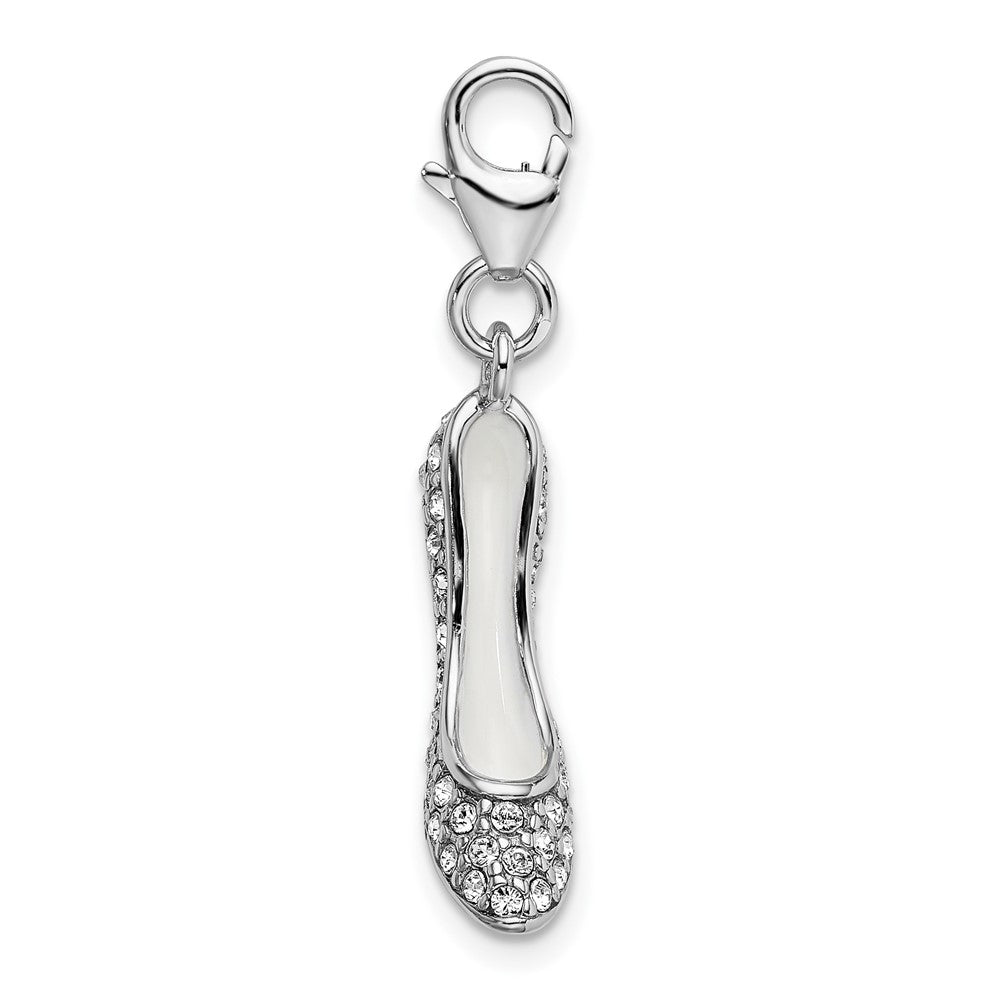 Amore La Vita Sterling Silver Rhodium-plated Polished 3-D Crystal High Heel Charm with Fancy Lobster Clasp