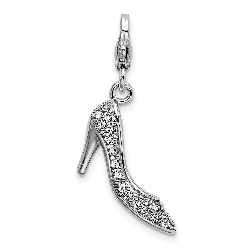 Amore La Vita Sterling Silver Rhodium-plated Polished 3-D Crystal High Heel Charm with Fancy Lobster Clasp