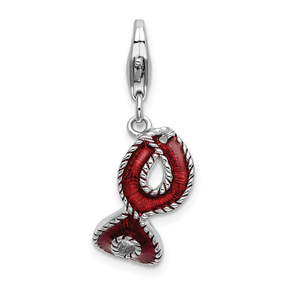 Amore La Vita Sterling Silver Rhodium-plated Polished 3-D Red Enameled Mask Charm with Fancy Lobster Clasp