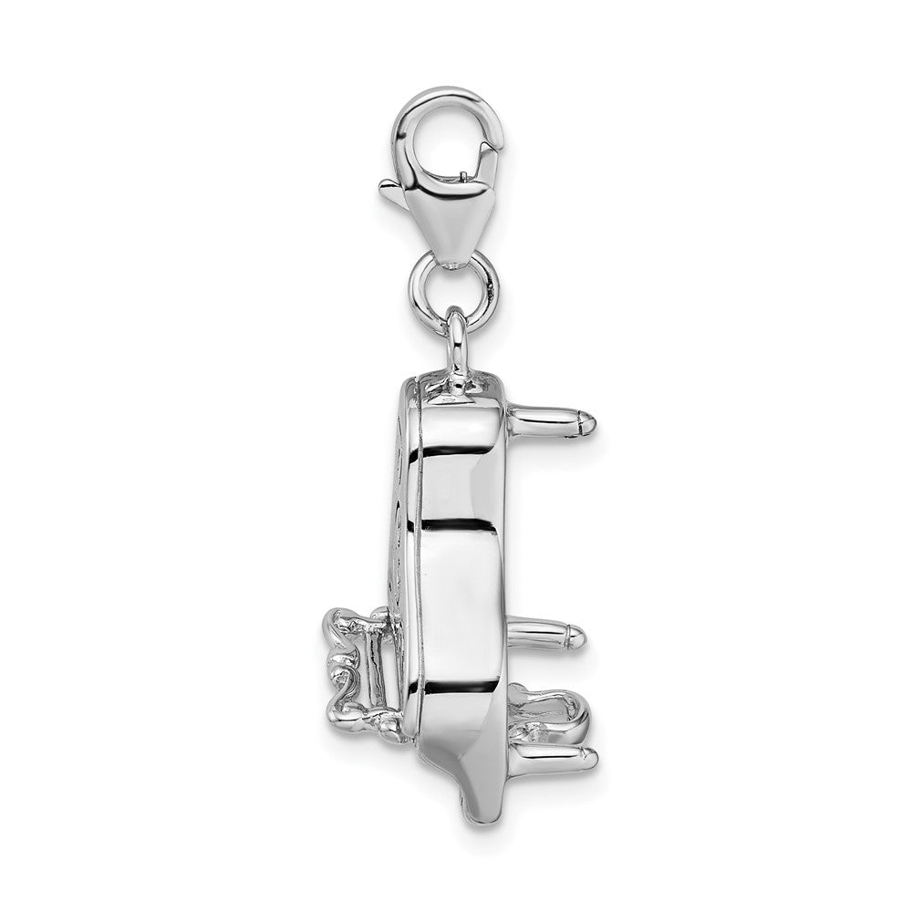 Amore La Vita Sterling Silver Rhodium-plated Polished 3-D Enameled Grand Piano with Heart Scroll Charm with Fancy Lobster Clasp