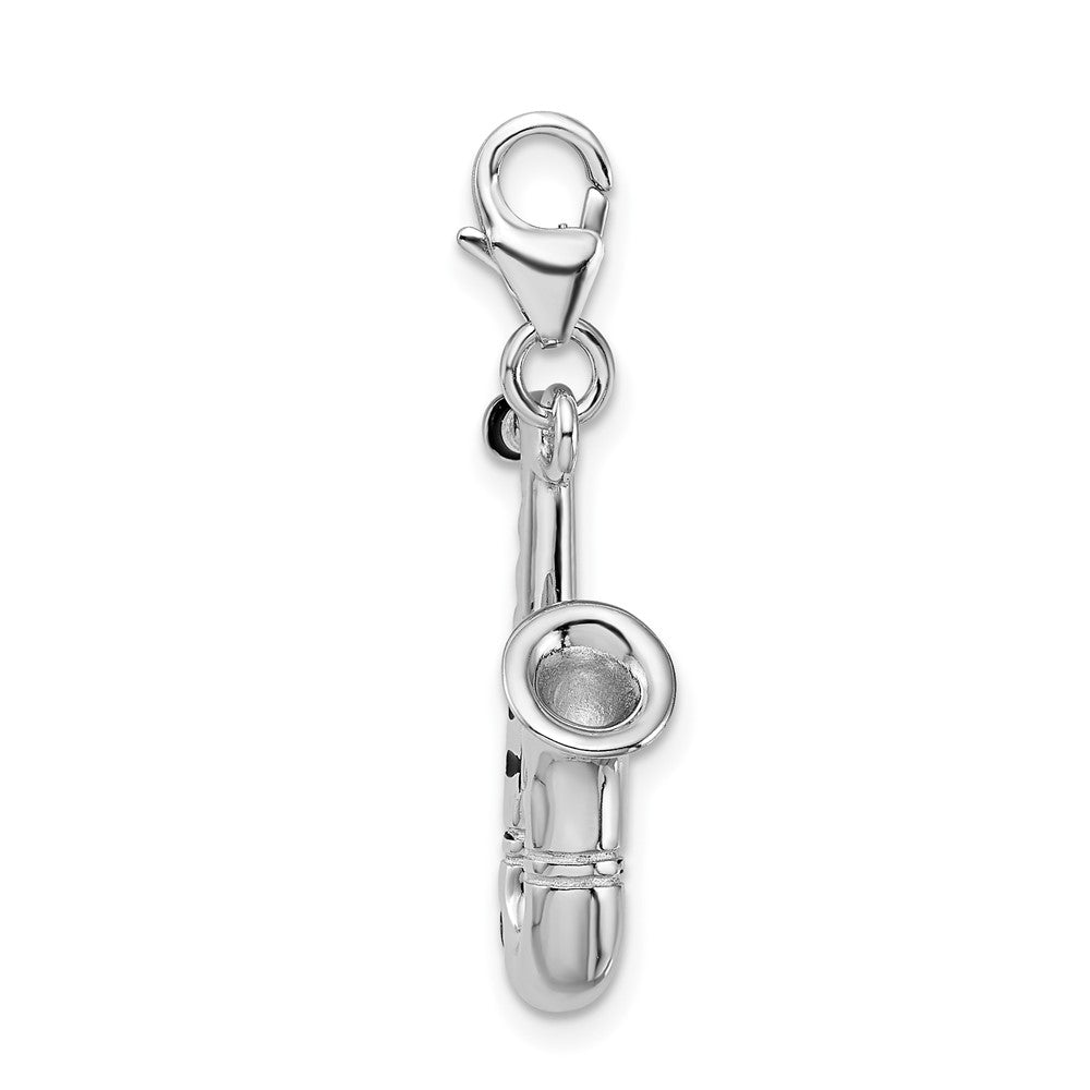 Amore La Vita Sterling Silver Rhodium-plated Polished 3-D Enameled Saxophone Charm with Fancy Lobster Clasp