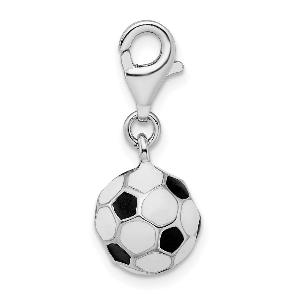 Amore La Vita Sterling Silver Rhodium-plated Polished 3-D Enameled Small Soccer Ball Charm with Fancy Lobster Clasp