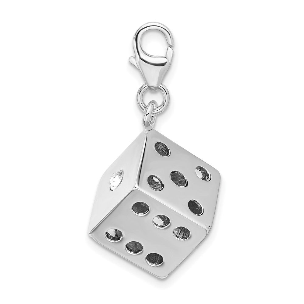 Amore La Vita Sterling Silver Rhodium-plated Polished 3-D Crystal Die Charm with Fancy Lobster Clasp