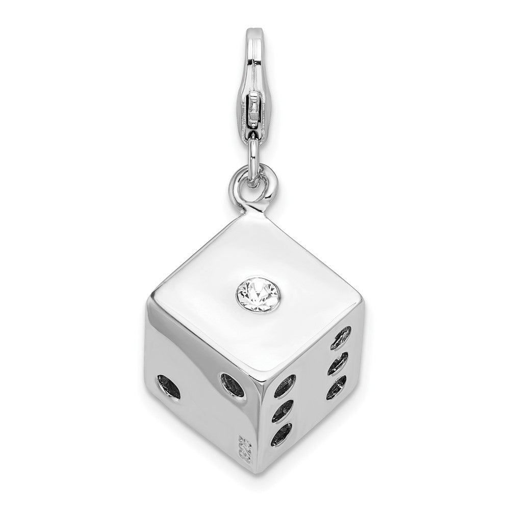 Amore La Vita Sterling Silver Rhodium-plated Polished 3-D Crystal Die Charm with Fancy Lobster Clasp