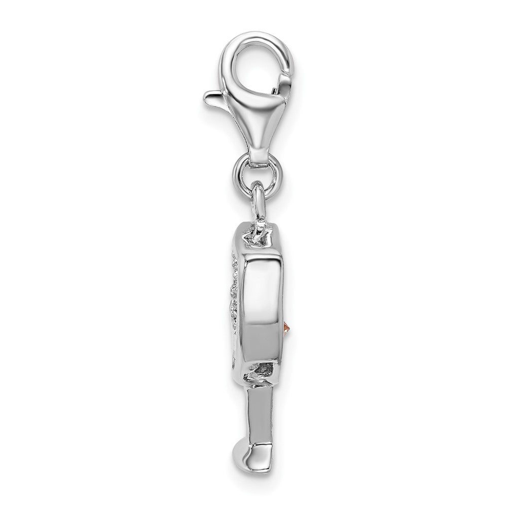 Amore La Vita Sterling Silver Rhodium-plated Polished CZ Enameled Open Champagne Glass Charm with Fancy Lobster Clasp