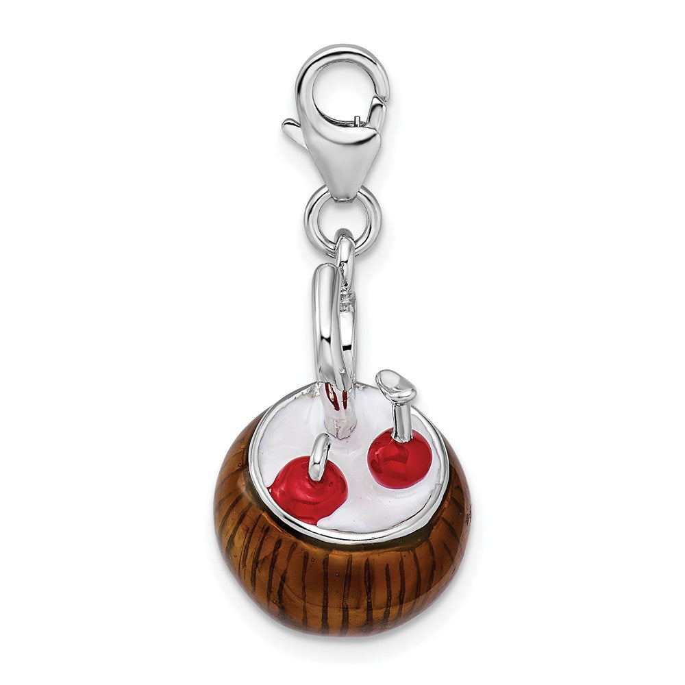 Amore La Vita Sterling Silver Rhodium-plated Polished 3-D Enameled Pina Colada Charm with Fancy Lobster Clasp