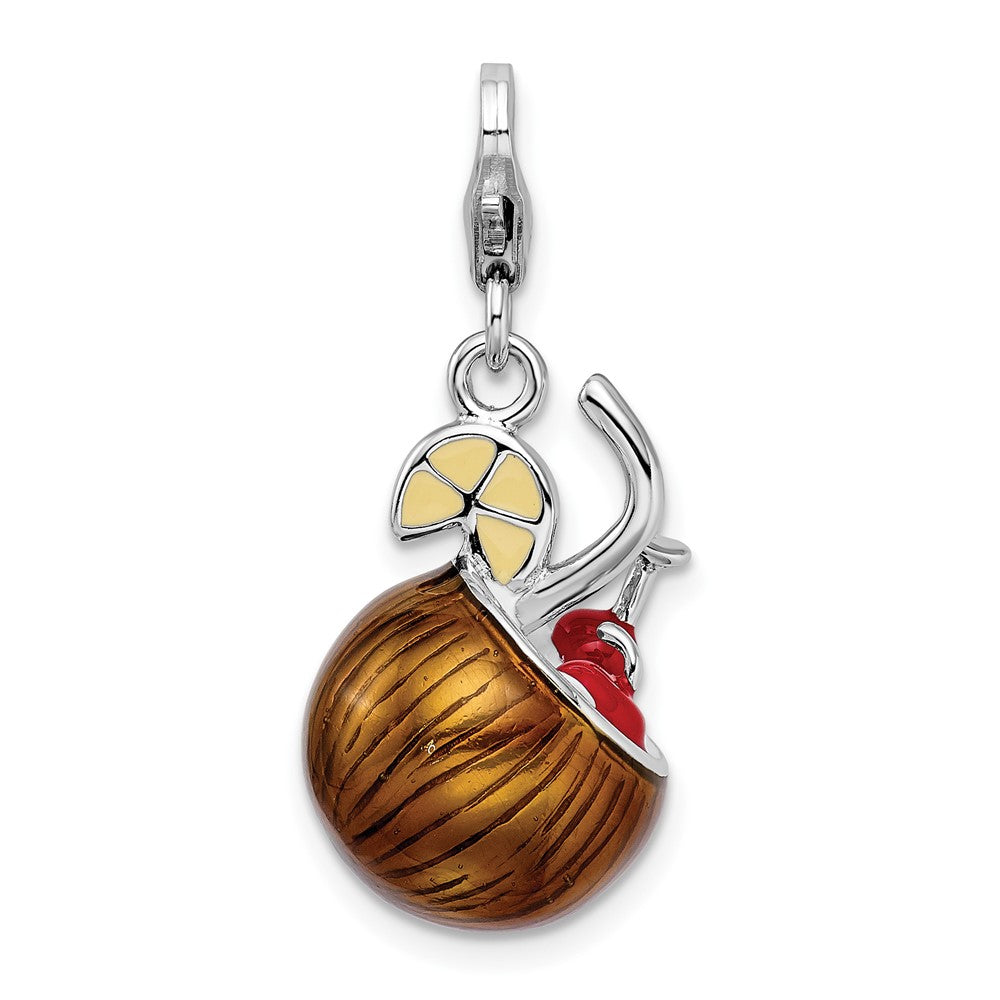 Amore La Vita Sterling Silver Rhodium-plated Polished 3-D Enameled Pina Colada Charm with Fancy Lobster Clasp