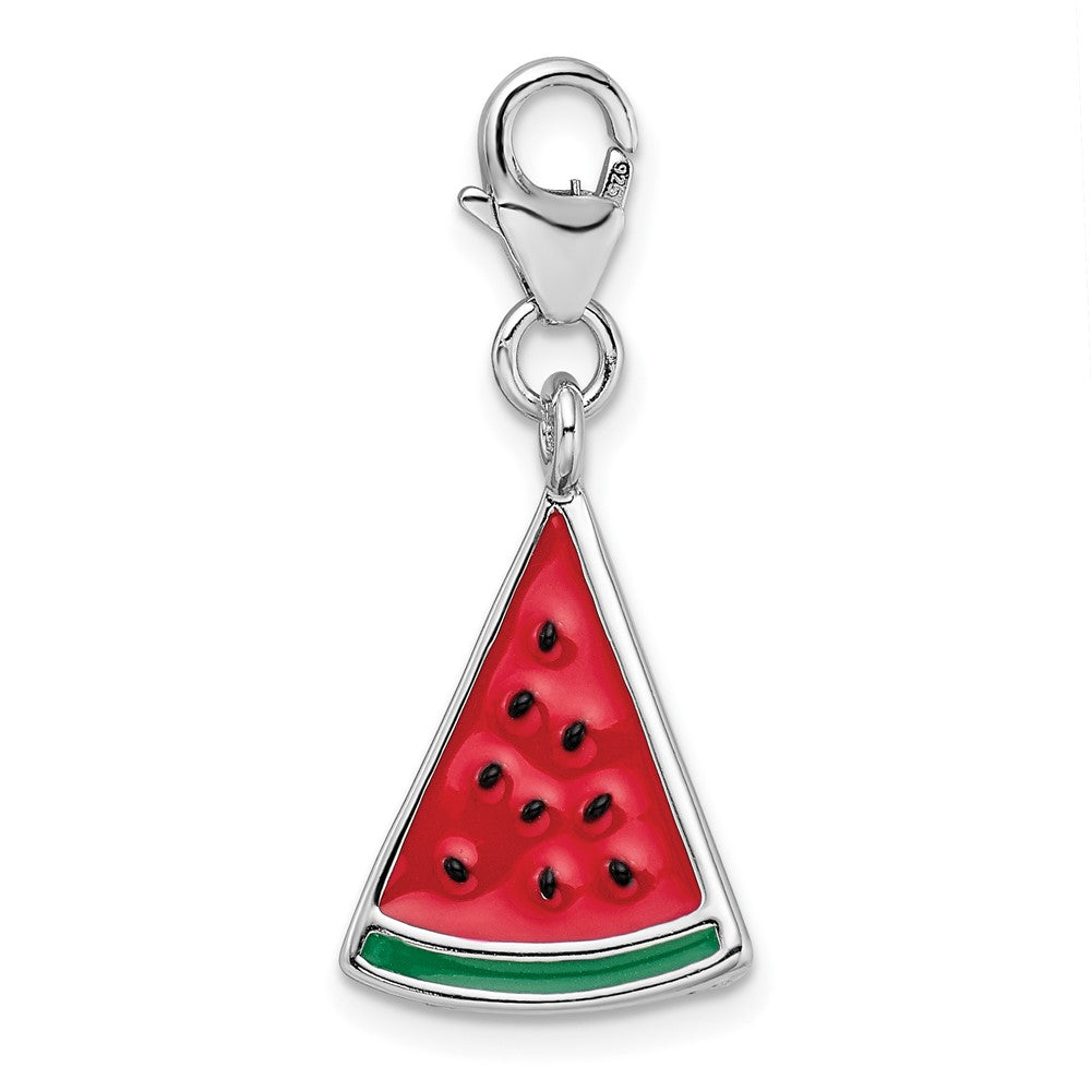 Amore La Vita Sterling Silver Rhodium-plated Polished 3-D Enameled Watermelon Wedge Charm with Fancy Lobster Clasp