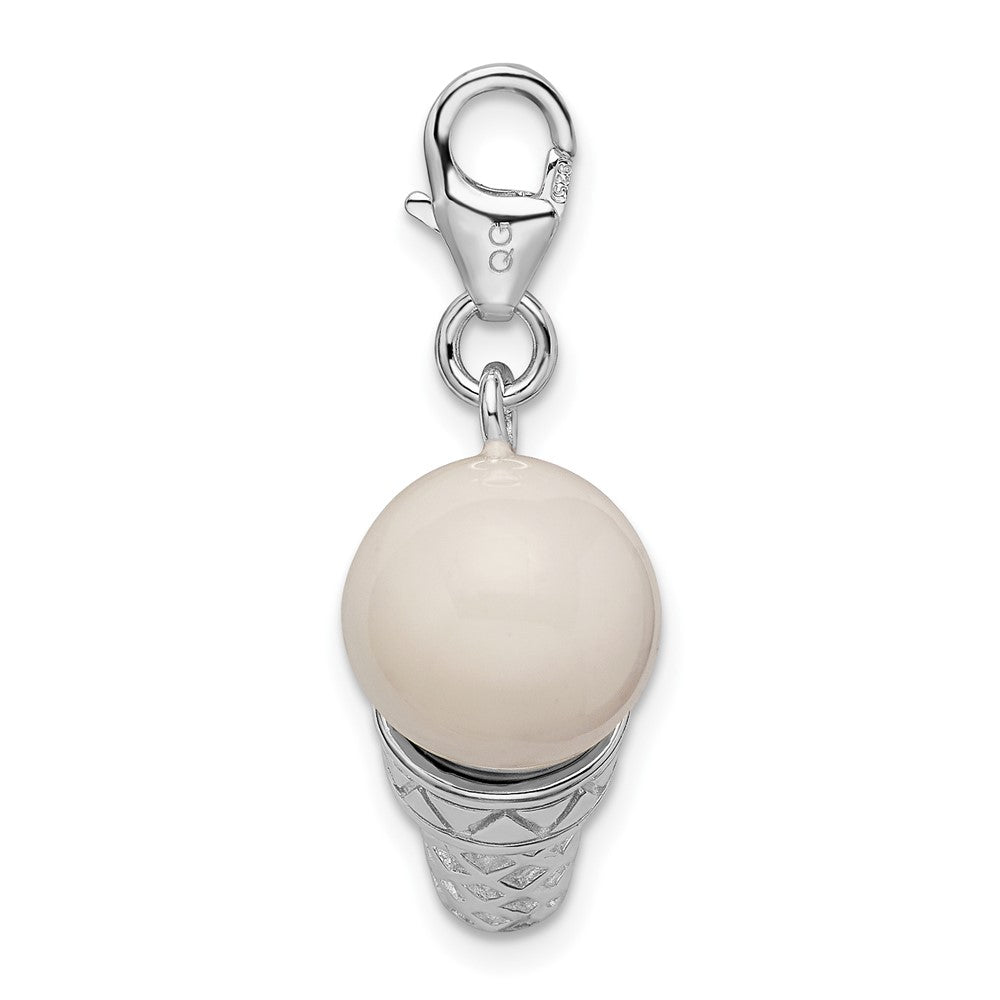 Amore La Vita Sterling Silver Rhodium-plated Polished 3-D Enameled Ice Cream Cone Charm with Fancy Lobster Clasp