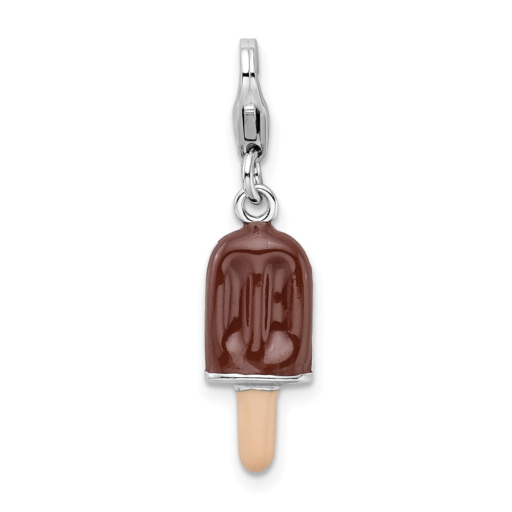 Amore La Vita Sterling Silver Rhodium-plated Polished 3-D Enameled Fudge Bar Charm with Fancy Lobster Clasp