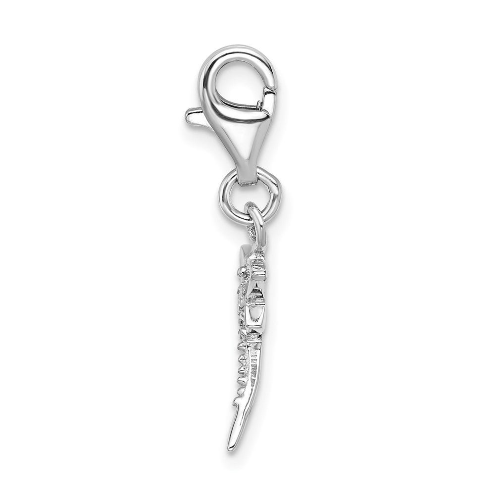 Amore La Vita Sterling Silver Rhodium-plated Polished Lilac Enameled CZ Dragonfly Charm with Fancy Lobster Clasp