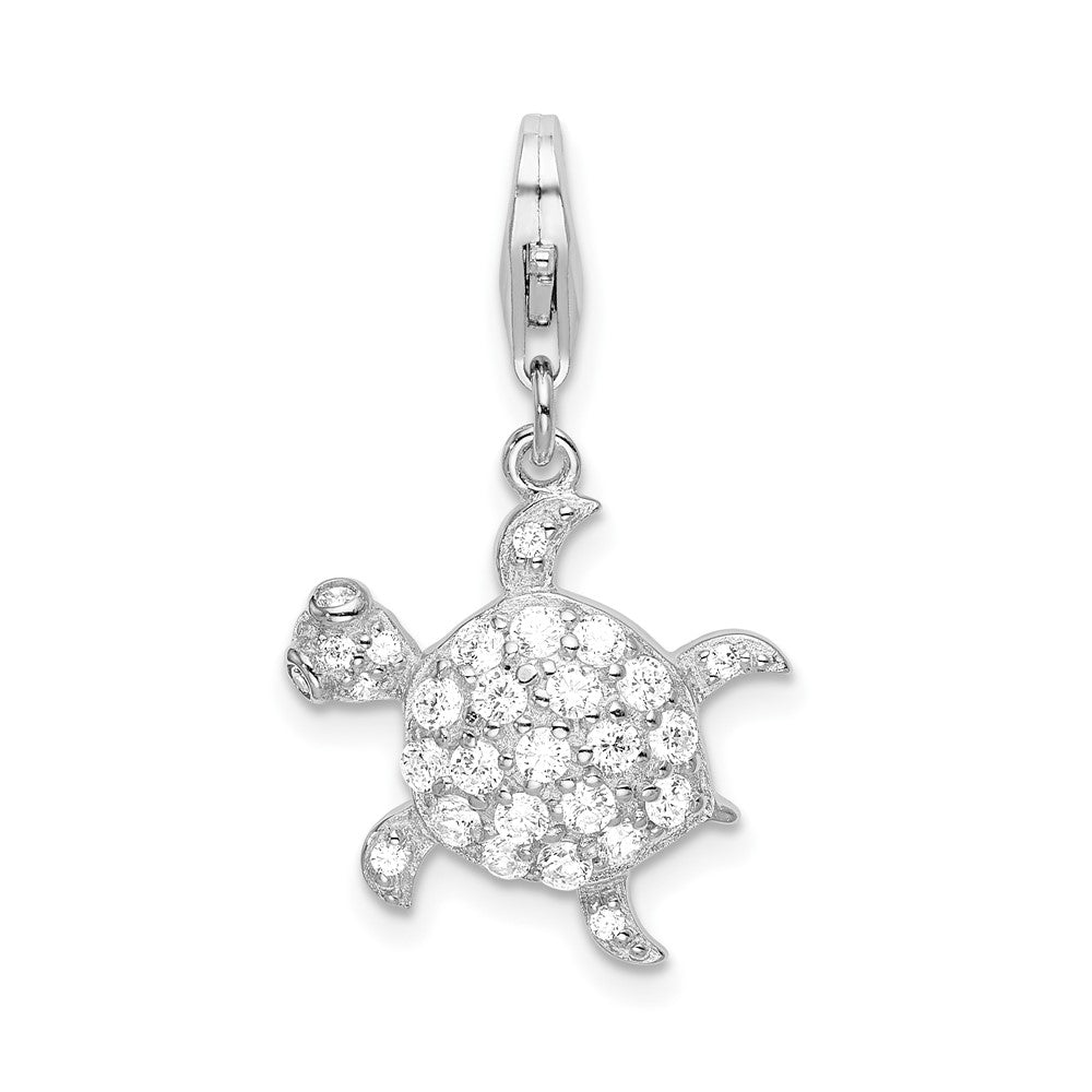 Amore La Vita Sterling Silver Rhodium-plated Polished CZ Sea Turtle Charm with Fancy Lobster Clasp