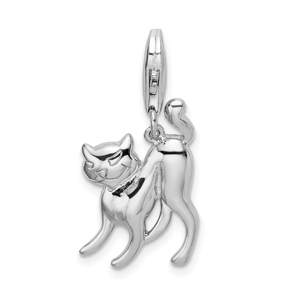 Amore La Vita Sterling Silver Rhodium-plated Polished Scary Cat Charm with Fancy Lobster Clasp