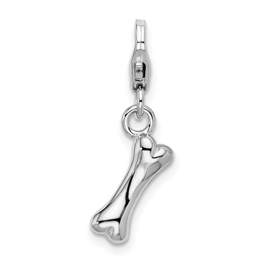 Amore La Vita Sterling Silver Rhodium-plated Polished Dog Bone Charm with Fancy Lobster Clasp