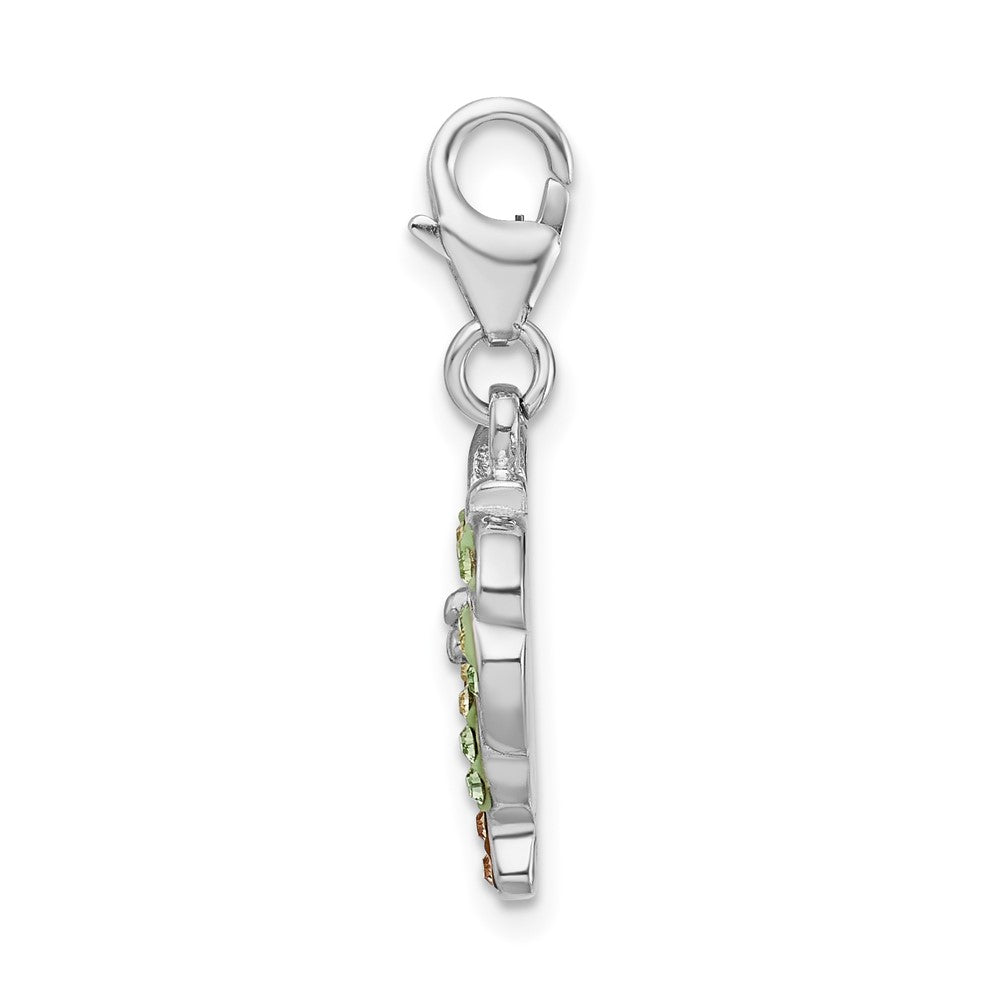 Amore La Vita Sterling Silver Rhodium-plated Polished Crystal Palm Tree Charm with Fancy Lobster Clasp