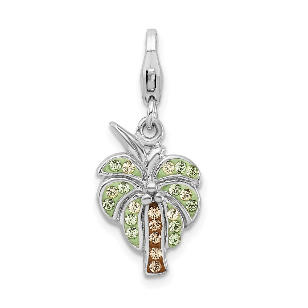 Amore La Vita Sterling Silver Rhodium-plated Polished Crystal Palm Tree Charm with Fancy Lobster Clasp