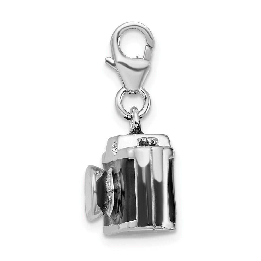 Amore La Vita Sterling Silver Rhodium-plated Polished 3-D Enameled Crystal Camera Charm with Fancy Lobster Clasp