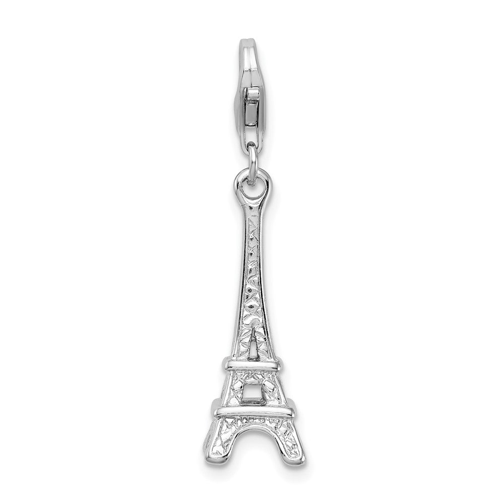 Amore La Vita Sterling Silver Rhodium-plated Polished 3-D Eiffel Tower Charm with Fancy Lobster Clasp