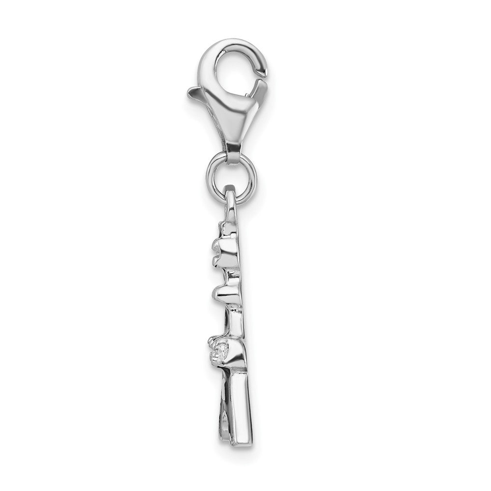 Amore La Vita Sterling Silver Rhodium-plated Polished Black Enameled CZ Eiffel Tower Charm with Fancy Lobster Clasp