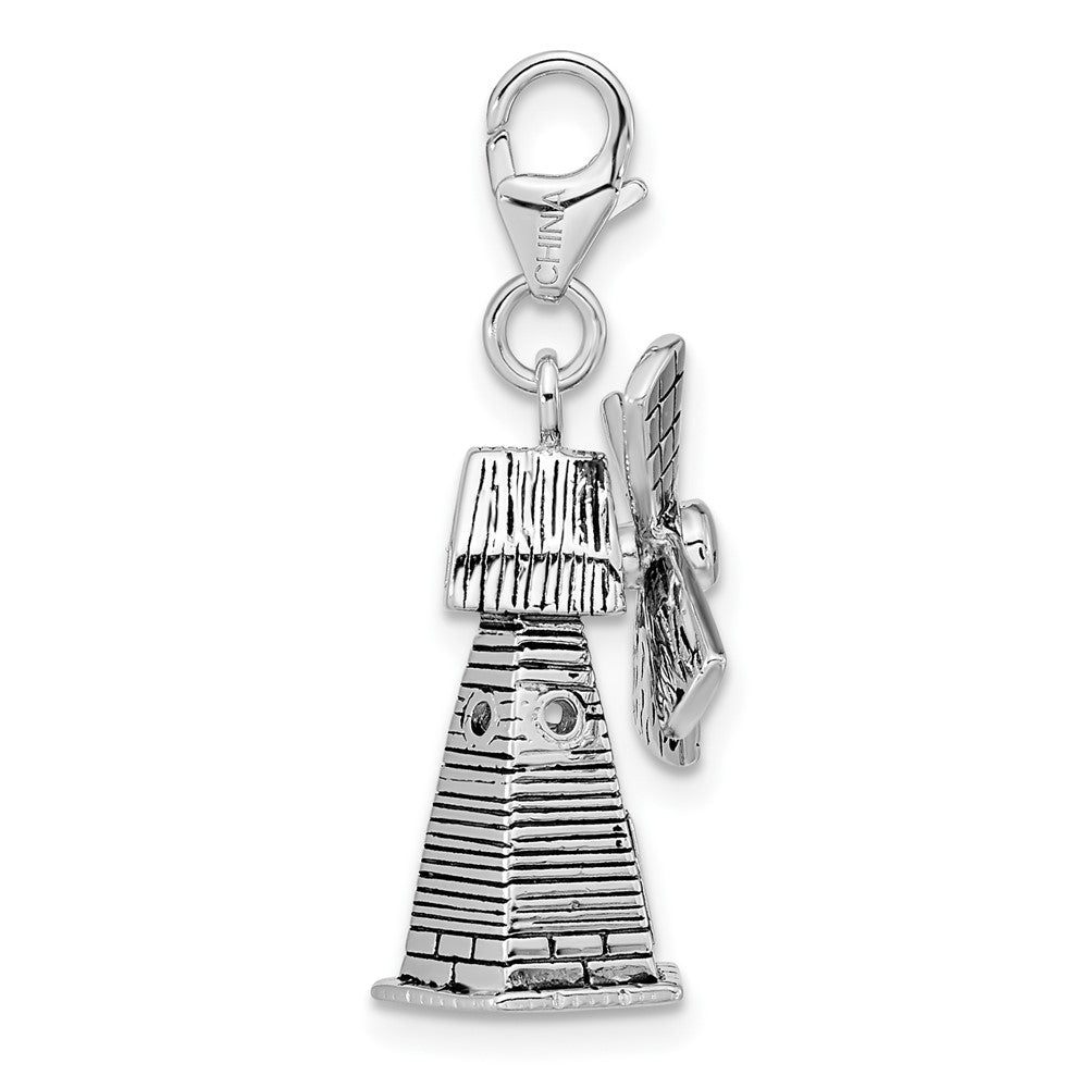 Amore La Vita Sterling Silver Rhodium-plated Polished 3-D Moveable Windmill Charm with Fancy Lobster Clasp