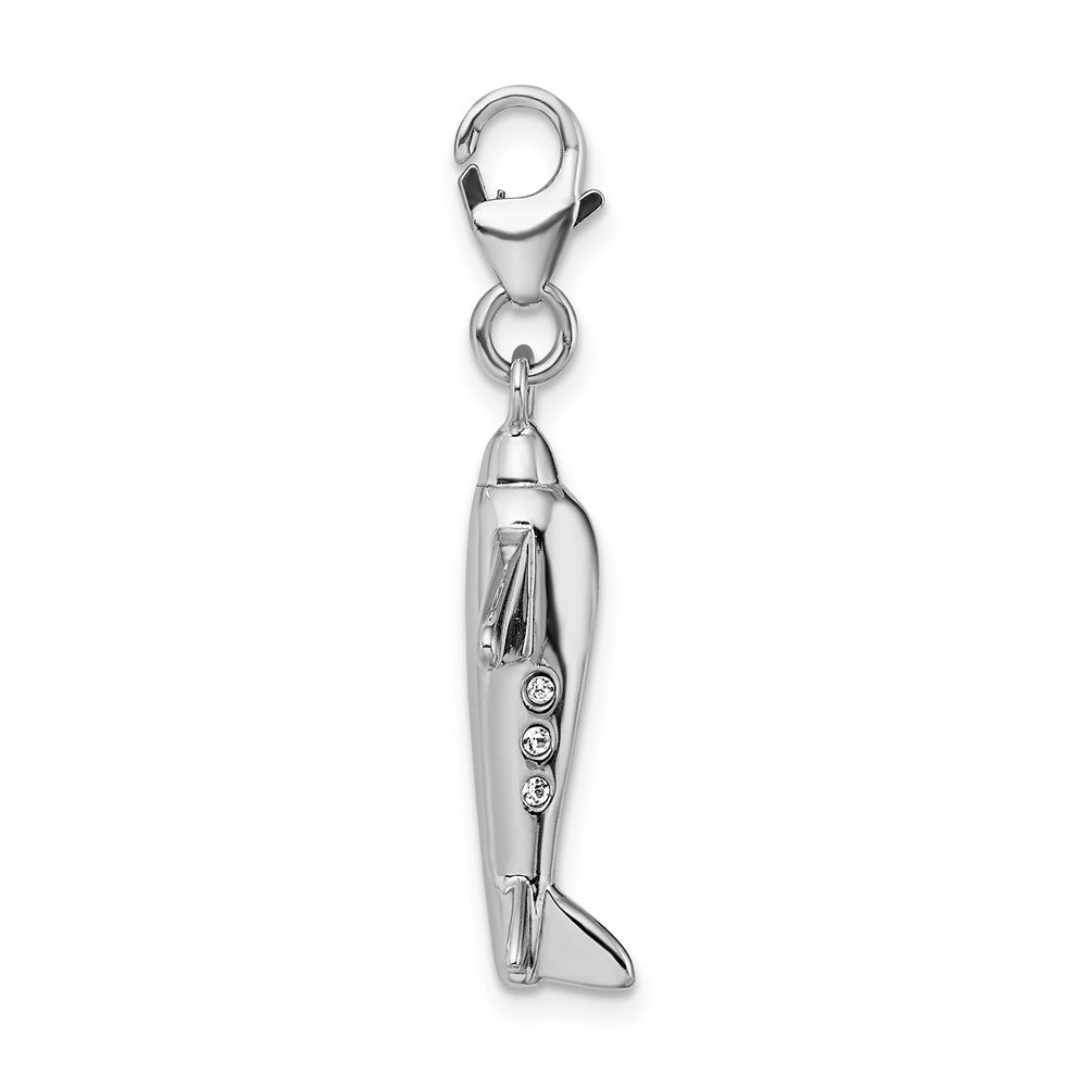 Amore La Vita Sterling Silver Rhodium-plated Polished 3-D Crystal Airplane Charm with Fancy Lobster Clasp