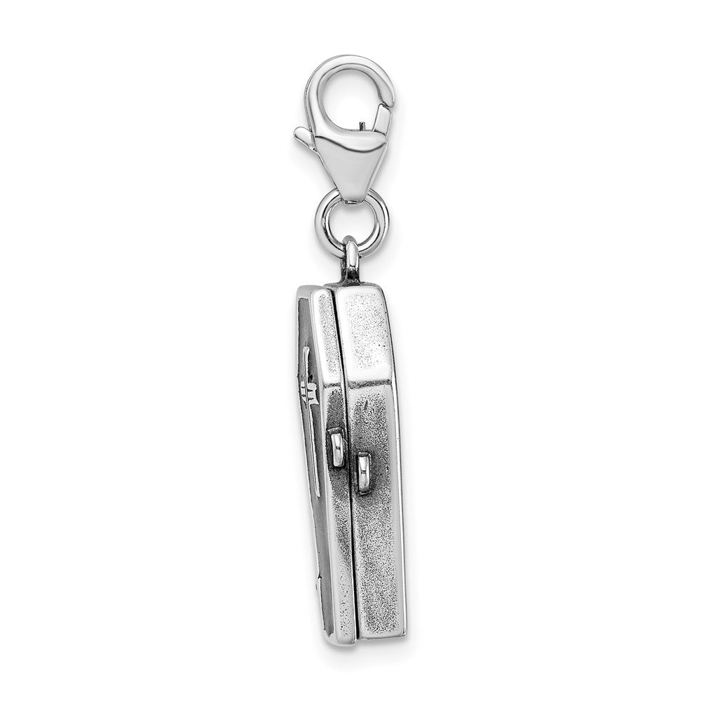 Amore La Vita Sterling Silver Rhodium-plated Polished 3-D Moveable Antiqued Enameled Casket with Skeleton Inside Charm with Fancy Lobster Clasp
