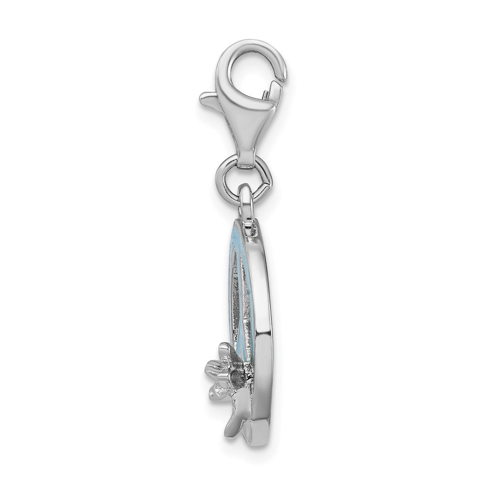 Amore La Vita Sterling Silver Rhodium-plated Polished Enameled Peace Sign with Dragonfly Charm with Fancy Lobster Clasp