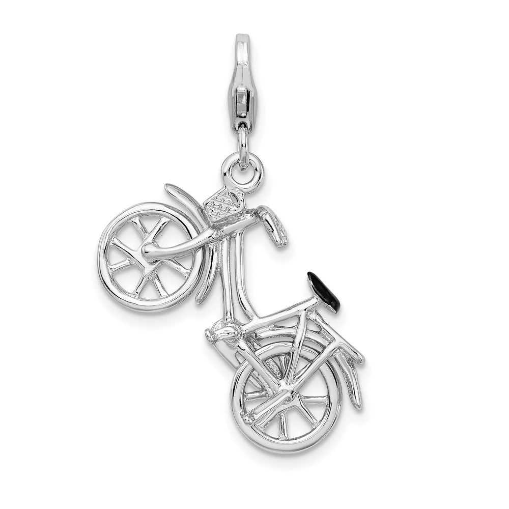 Amore La Vita Sterling Silver Rhodium-plated Polished 3-D Enameled Moveable Bicycle Charm with Fancy Lobster Clasp