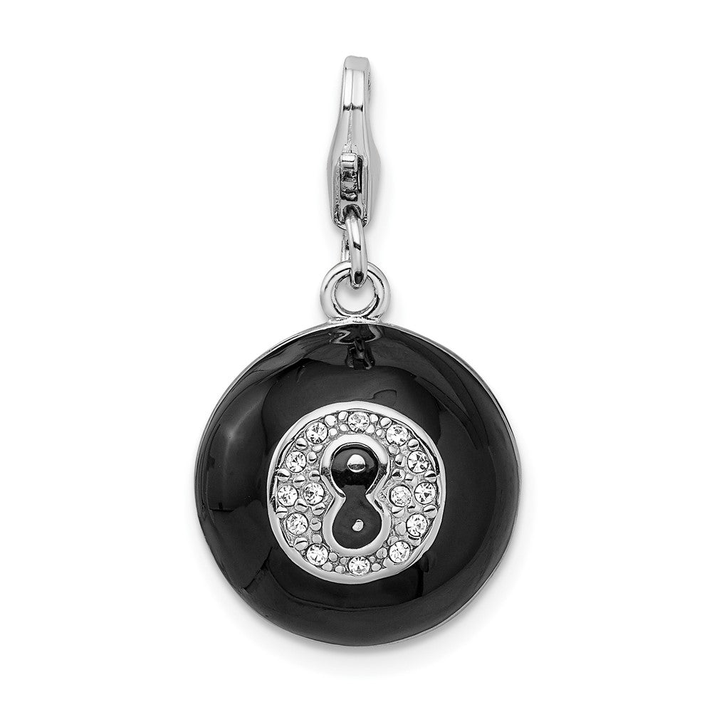 Amore La Vita Sterling Silver Rhodium-plated Polished 3-D Crystal Magic 8 Ball Charm with Fancy Lobster Clasp