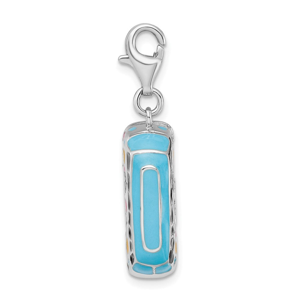 Amore La Vita Sterling Silver Rhodium-plated Polished 3-D Enameled Hippie Bus Charm with Fancy Lobster Clasp