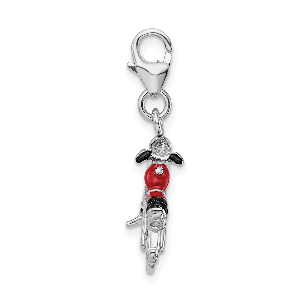 Amore La Vita Sterling Silver Rhodium-plated Polished 3-D Enameled Motorcycle Charm with Fancy Lobster Clasp