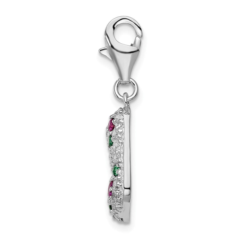 Amore La Vita Sterling Silver Rhodium-plated Polished Green Red and White CZ Stocking Charm with Fancy Lobster Clasp