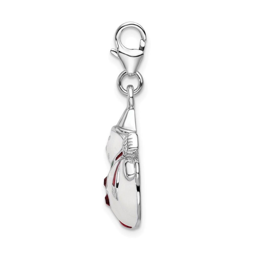 Amore La Vita Sterling Silver Rhodium-plated Polished 3-D Enameled with Crystal Snowman Charm with Fancy Lobster Clasp