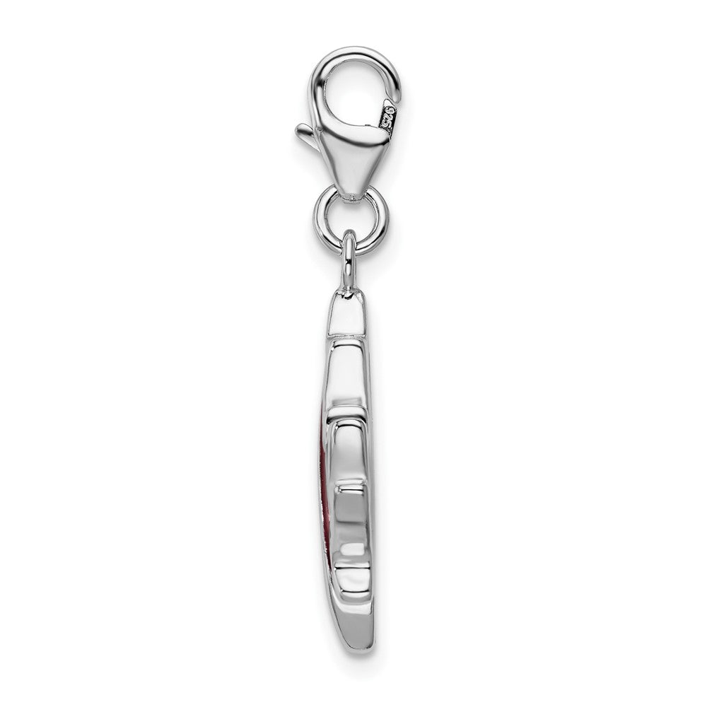 Amore La Vita Sterling Silver Rhodium-plated Polished 3-D Enameled Maple Leaf Charm with Fancy Lobster Clasp