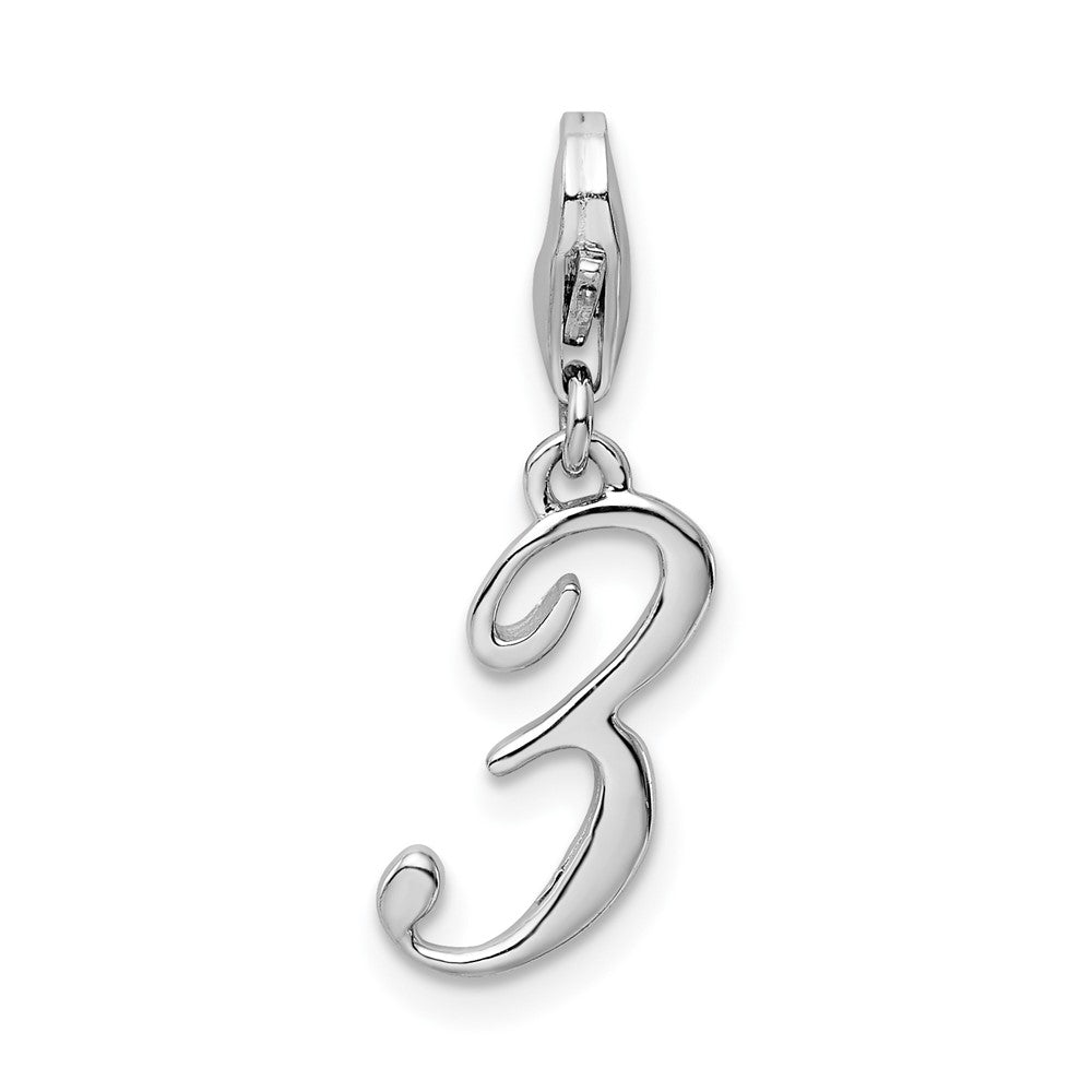 Amore La Vita Sterling Silver Rhodium-plated Polished Number 3 Charm with Fancy Lobster Clasp