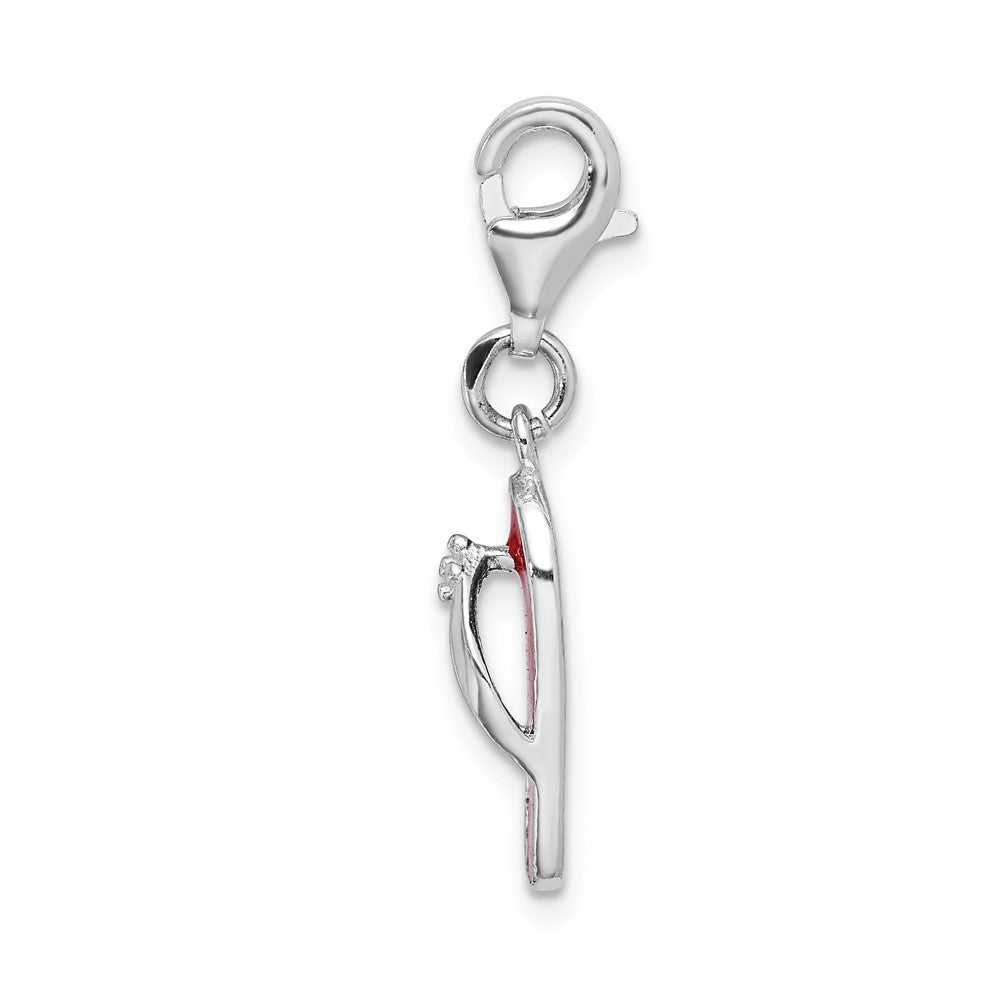 Amore La Vita Sterling Silver Rhodium-plated Polished 3-D Red Enameled Sandal Charm with Fancy Lobster Clasp