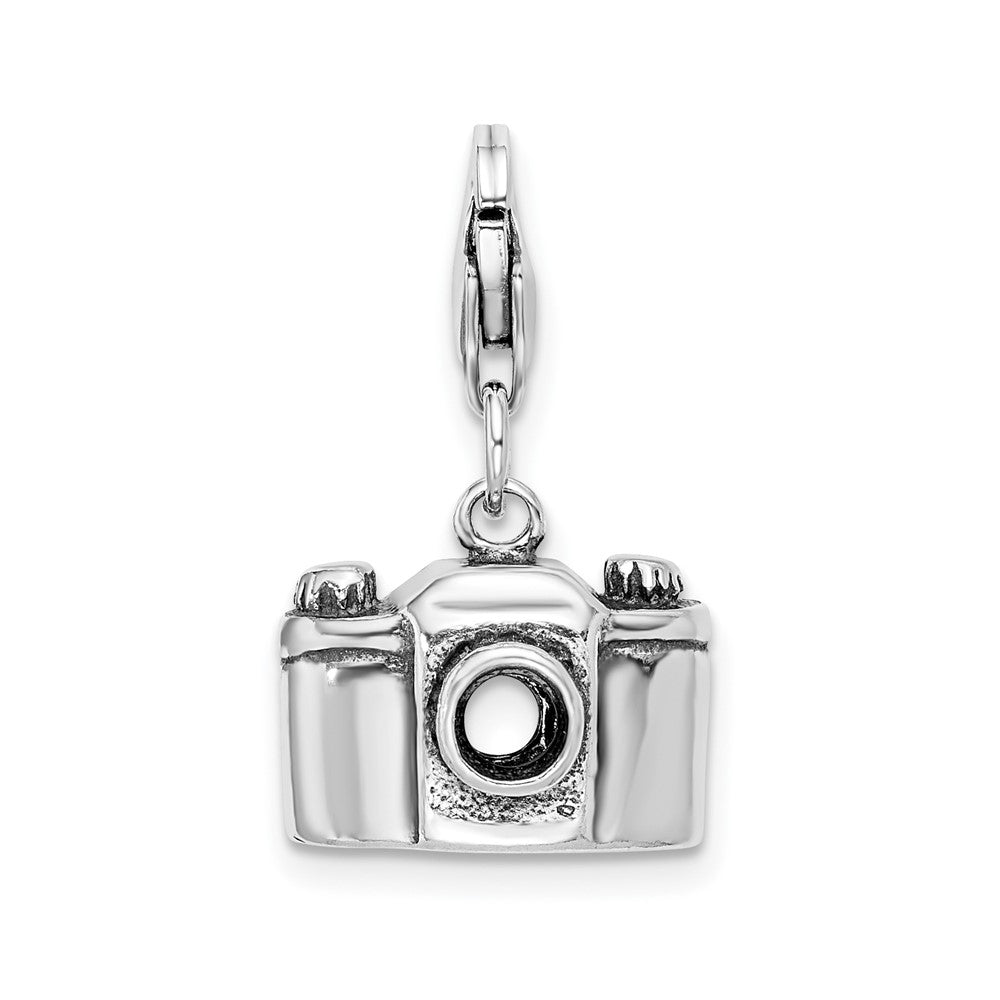 Amore La Vita Sterling Silver Rhodium-plated Polished 3-D Antiqued Camera Charm with Fancy Lobster Clasp