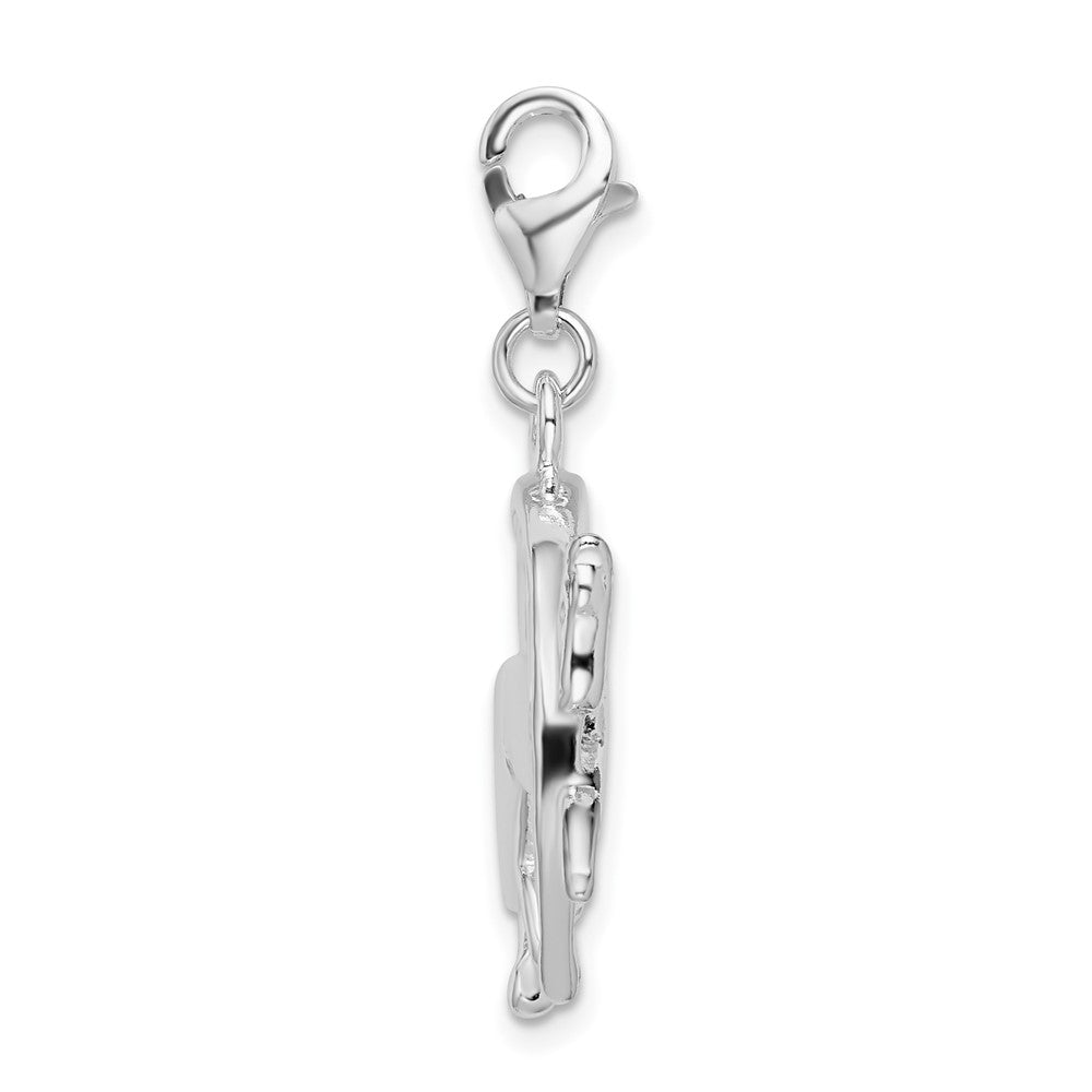 Amore La Vita Sterling Silver Rhodium-plated Polished 3-D Horse in Horseshoe Charm with Fancy Lobster Clasp