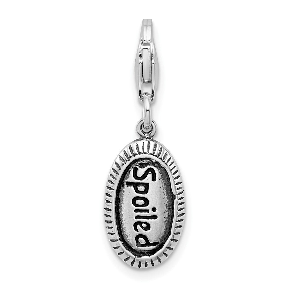 Amore La Vita Sterling Silver Rhodium-plated Polished Antiqued SPOILED Charm with Fancy Lobster Clasp