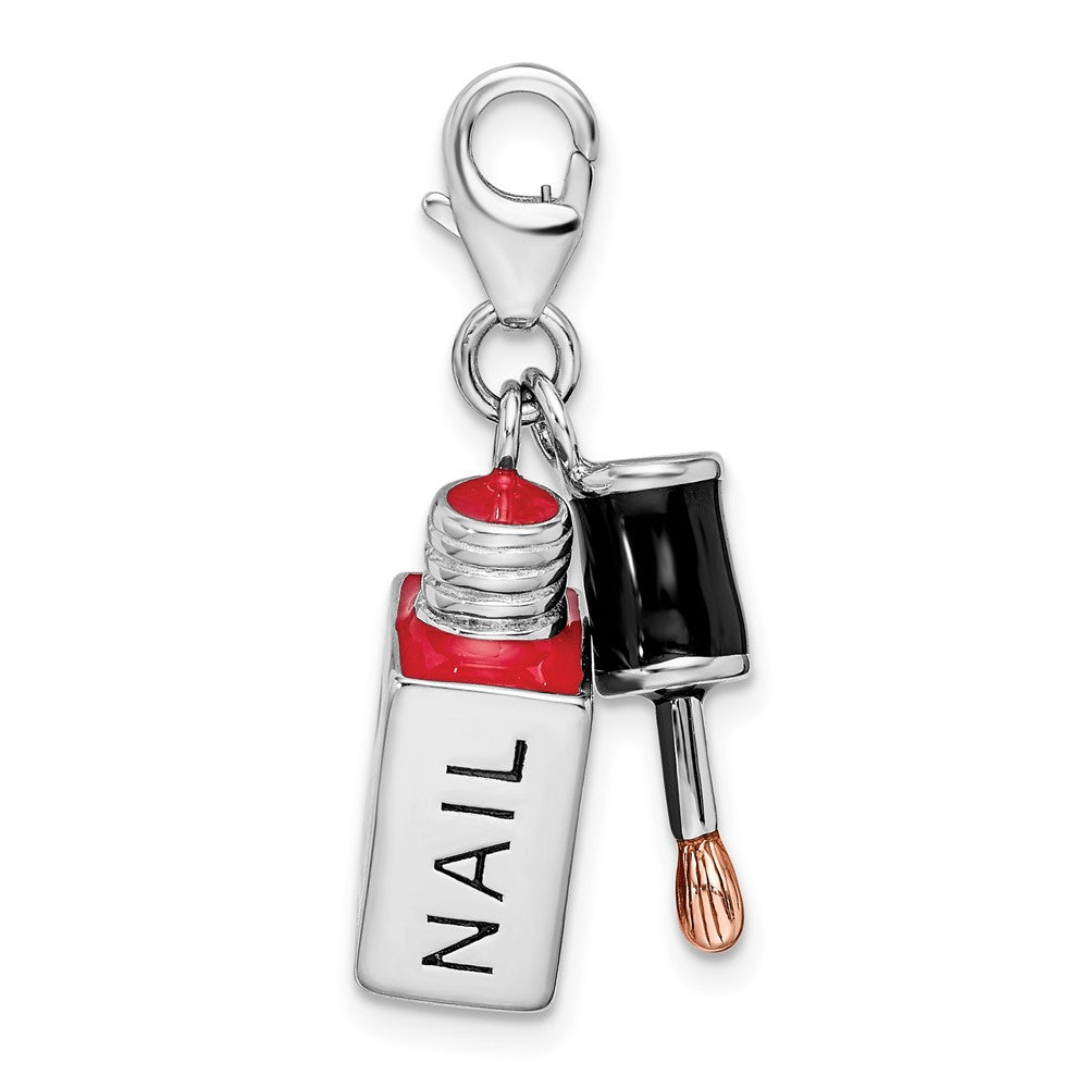 Amore La Vita Sterling Silver Rhodium-plated Polished 3-D Enameled Fingernail Polish Charm with Fancy Lobster Clasp