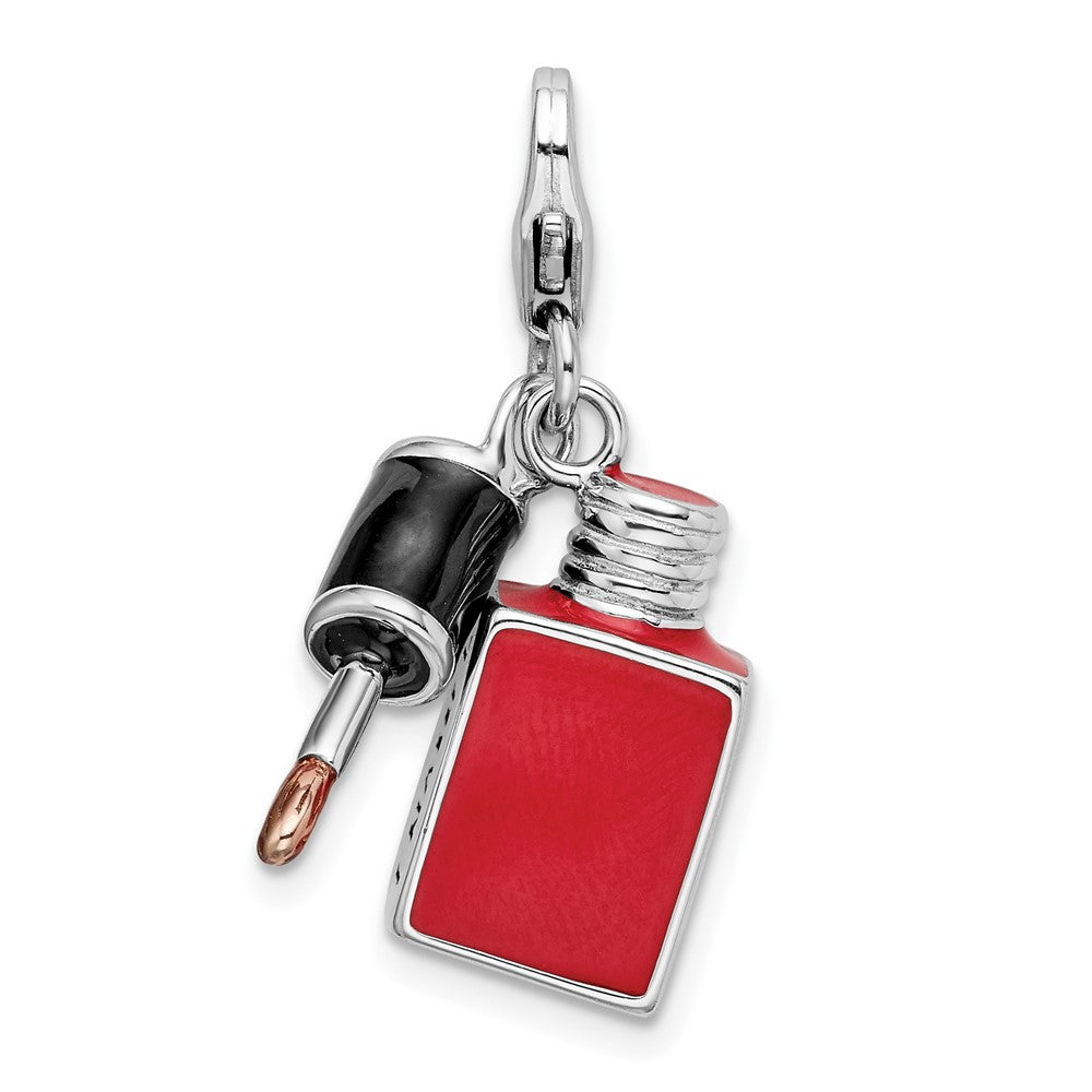 Amore La Vita Sterling Silver Rhodium-plated Polished 3-D Enameled Fingernail Polish Charm with Fancy Lobster Clasp