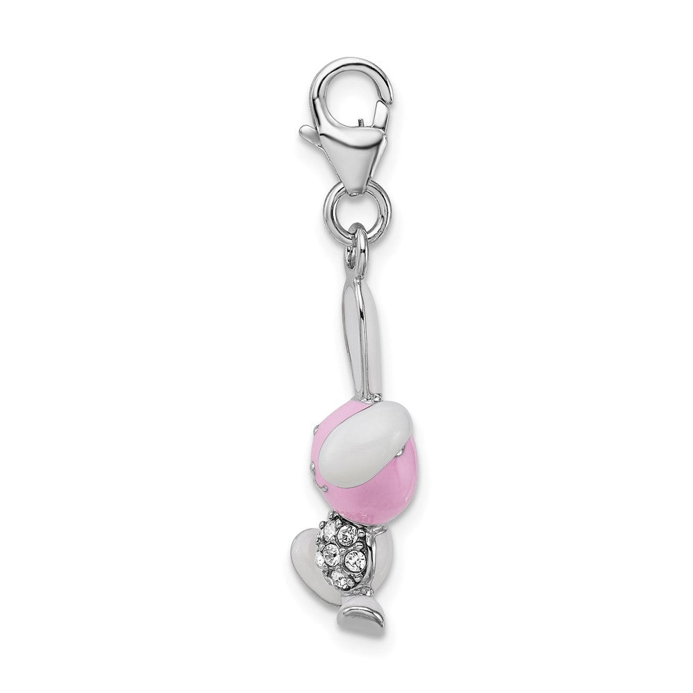 Amore La Vita Sterling Silver Rhodium-plated Polished 3-D Enameled Bunny Charm with Fancy Lobster Clasp