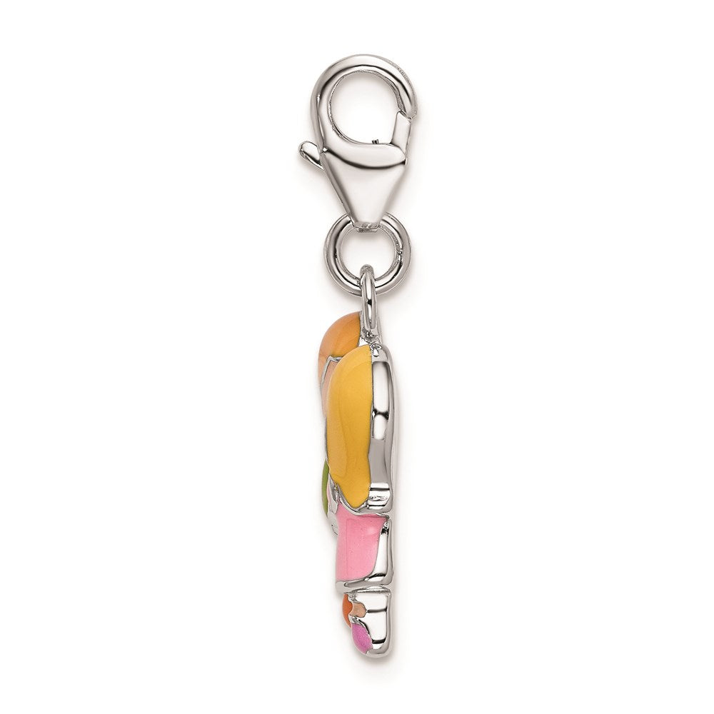 Amore La Vita Sterling Silver Rhodium-plated Polished Enameled Kissing Couple Charm with Fancy Lobster Clasp