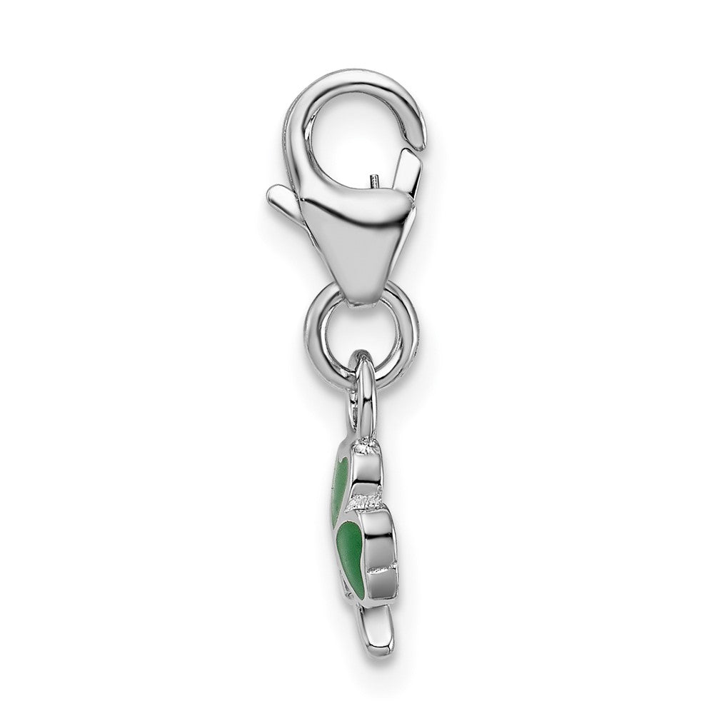 Amore La Vita Sterling Silver Rhodium-plated Polished 3-D Green Enameled Clover Charm with Fancy Lobster Clasp