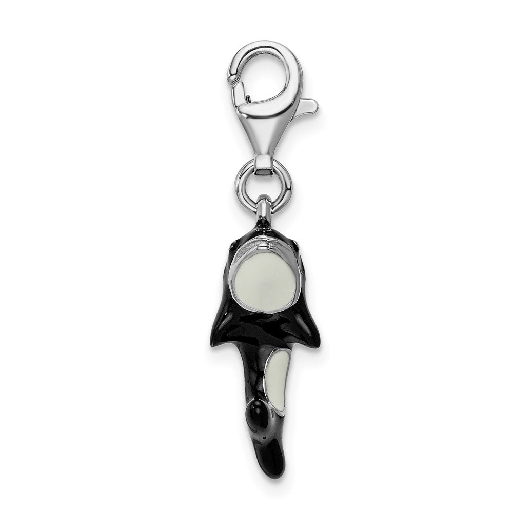 Amore La Vita Sterling Silver Rhodium-plated Polished 3-D Enameled Orca Whale Charm with Fancy Lobster Clasp