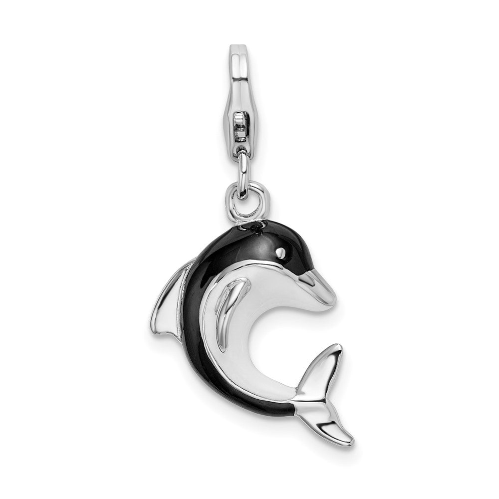 Amore La Vita Sterling Silver Rhodium-plated Polished 3-D Enameled Dolphin Charm with Fancy Lobster Clasp